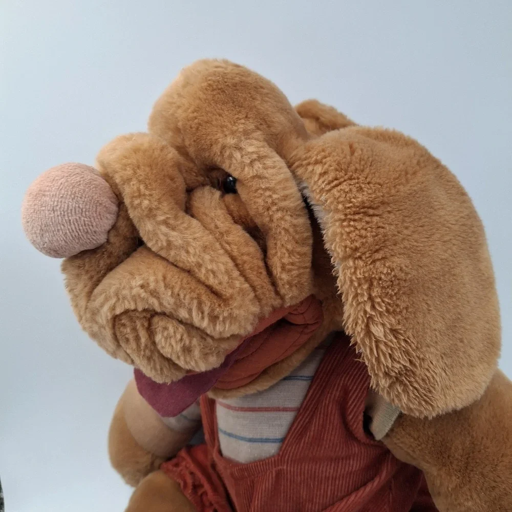 Vtg 1981 Ganz Bros Wrinkles Dog Puppet Plush Heritage Collection Overalls‎ Tag